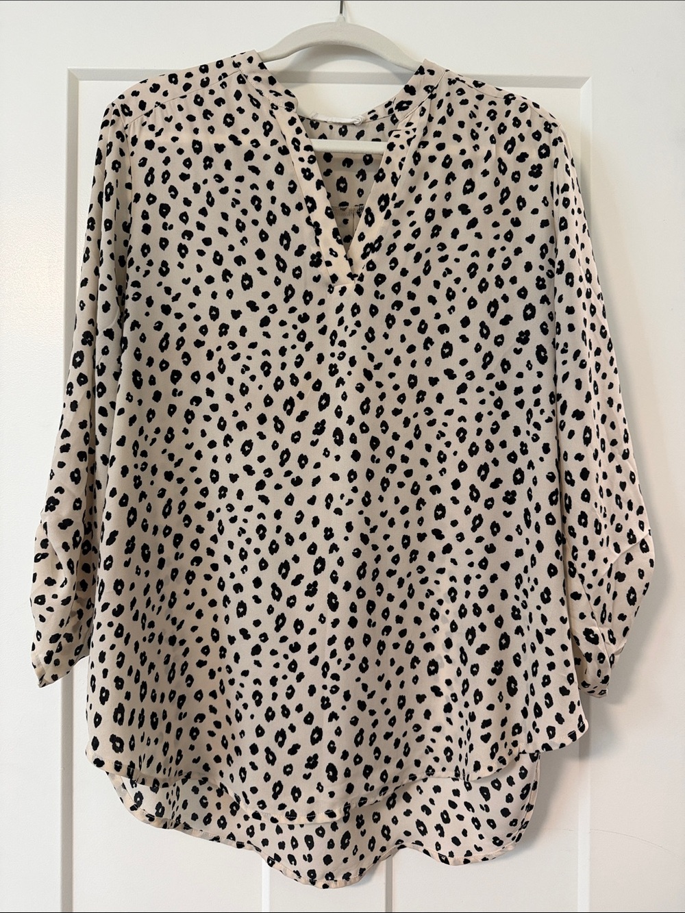 Women's Cream Leopard Print V-Neck Blouse